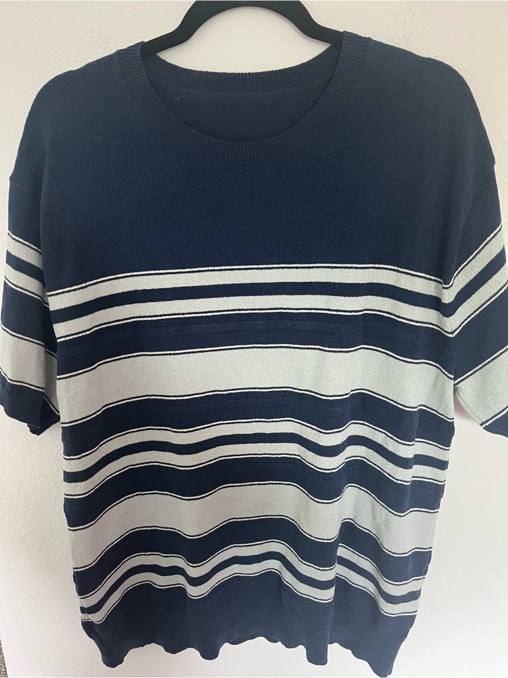 Navy and White Striped Crew Neck Sweater - Women's